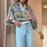 Women's New Temperament Commuter Shirt Collar Print Long-Sleeved Casual Fashion Lady