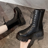 Boots Female 2025 New Fall British Wind Thick Bottom Casual Strap Middle Boots High Heel Ins Web Celebrity