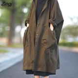 Trench Women Autumn Loose Pockets Minimalist All-match Cozy Outwear Ladies Leisure Harajuku Pure Color Street Popular