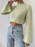 And Winter New Amazon Pure Color High Waist Short Horn Sleeve Half-High Collar Collar Sweater