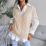 Wind 2025 Autumn/Winter Sleeze V-Neck Knitted Vest Sweater Women's