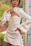 Sleeve Satin Dress White Sexy Evening Wedding Guest Night Dress Party Dress Draped Mini Birthday Dress For Women 2023