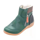 Short Boots Winter Fashion Leather Spliced Flat-Bottomed Zipper Martin Boots Large Women's