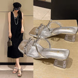 Women 2025 Summer New French Style With Sandals Fashion Toe Grude Bow High