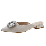 Half Slippers 2025 Spring And Summer Korean Version Of Fashion Comfortable New Pointed Drill Rough And Lazy Velvet Cool