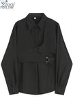 Women's Blouse Casual Loose Black Shirts 2023 Summer Gothic Vintage Harajuku Streetwear Long Sleeve Turn Down Collar Tunic