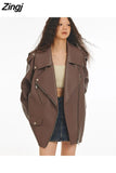 Spring Autumn Cool Oversized Soft Brown Pu Leather Biker Jacket Women Loose Chic Luxury Designer Unisex Clothes