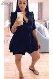 Solid Ruffles Shirt Dress Women Streetwear Half Sleeve Buttons Up High Waist Mini Dress Summer Casual Party