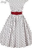 3XL 4XL Big Size Black White Polka Dot Print Dress Summer Women Cap Sleeve Vintage Rockabilly Pin Up Casual Women