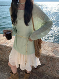 Xixi 2025 Summer Sunscreen Loose Long-Sleeved Hollow Knitted Shirt Oversize Sweater