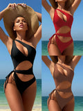 2024 Sexy Solid-Colored Hollow Drawstring Tied With New Conjoined Swimsuit Bikini