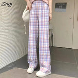 Women Plaid Colorful Loose Students Cute Girl Kawaii Ulzzang Chic Stylish Pockets High Waist Straight Streetwear Newest