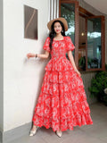 Floral And Haffin Dress Women's New Summer Bubble Short Sleeves To Close The Waist Thin Holiday High-End Cake