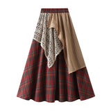 Breeze 2025 Spring New Irregular Heavy Industry Lattice Lace Splicing Half Skirt High-Waisted Long Dress