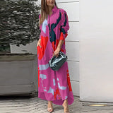 Spring And Summer Women's Fashion Casual Printing Loose Open Fork Bag Long Shirt Shirt