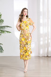 Banquet Famous Wind V-Neck Short-Sleeved Body-Brace Three-Dimensional Flower Lace Dress 2025