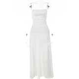 This White Midi Calf Dress For Woman V-Neck Sleeveless Cami Criss Side Split Elegant Sexy Wrap Clubwear Fashion Dress