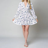 Women's Temperament Sweet Broken Flower High Waist Repair V Collar Short Long Sleeve