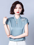 Women Blouses V-Neck Embroidery Chiffon Women Shirts Blouses Solid OL Womans Tops Fashion Clothes Woman 2023 Ladies