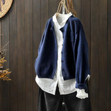 Spring And Autumn Knitted Cardigan Coat Women Retro Literature And Art Loose Leisure Long-Sleeved Sweater