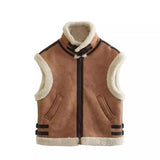 Women's Clothing 2025 Autumn And Winter New Fur One-Piece Velvet Splicing Vest
