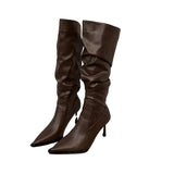 Tips Piles Of Long Boots Women's Shoes 2025 New Autumn And Winter High-Tight Thin Thin And Retro