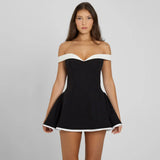 Autumn And Winter Women's New Fashion Sexy Breast A Collar Dress Short