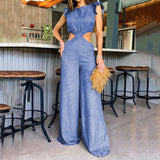 Zingj New 2024 Summer Round Collar Flounce Jumpsuit-Outfit