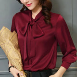 Womens Tops Blouses 2023 new Spring Plus Size Casual Chiffon Blouse V-Neck Solid Shirt Bow Lantern Sleeve fashion Blusas