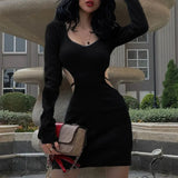 Zingj Spring 2023 New Sexy V-Neck Back Hollow Strap Waist Long Sleeve Women's Dress Pack Hip