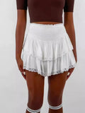 Short Skirt Women's High-Rise Skirt Pony Folding Skirt With Inner Skirt Lace