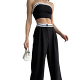 Women's New Hottie Wearing Sports Vest Braids High-Rise Broad-Legged Trousers Casual