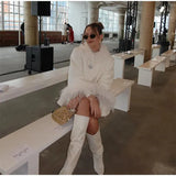 Feather Collar Cape Rhinestone Buttoned Coat-Outfit