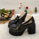 Coarse Black High-Heeled Women's Autumn 2025 New Student Thick-Soled Leveal Shoes JK Small Leather