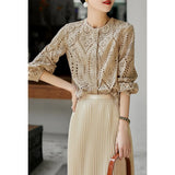 First-Line Brand Counter Mall Withdrew The Ribbon Women's Clothing Hollow Pane Embroidered Round Shirt
