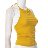 Women's Clothing 2025 Summer New Solid Color Sexy Bare Back Net Yarn Sweet Cool Hottie Vest Hanging Neck Top