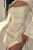 Sleeve Satin Dress White Sexy Evening Wedding Guest Night Dress Party Dress Draped Mini Birthday Dress For Women 2023