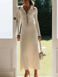 Fashion Knitted Long Dress Slimy Temperament Long-Sleeved