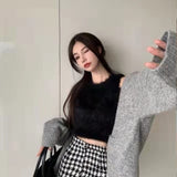 Women Cropped Sexy Solid All-match Autumn New Chic Y2k Sleeveless Teens Girlish Holiday Korean Style Simple Slim