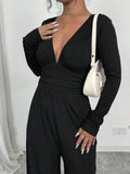 Women's Dark V Solid-Color Pit Strip Sexy Body-Snley Elegant Temperament
