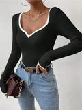 Women's Fashion Temperament V-Neck Knitting Bottom Slim Slim Solid Color Bhair