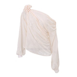 Zingj 2023 New Women's Sexy Fashion Street Hot Girls Diagonal Shoulder Chiffon Slim T-Shirt Top