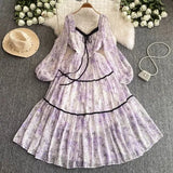 And Autumn New Printing Waist Thin Swing Dress 2025 French Holiday Senior Women's Clothing Splicing Long