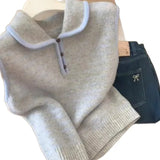 Sweet Korean Dongdaemun Stifled Small Collar Loose Striped Knitted Vest Women Autumn And Winter Folding