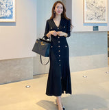 Knitted Dress 2025 Autumn And Winter New Long Sleeves Of Ocean Gas Single Buckle Bottom Dress Casual