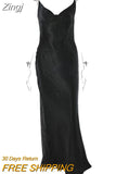 Elegant Satin Backless Long Dress For Women Gown Summer Spaghetti Strap Sleeveless Night Club Party Long Dress