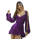 Women's New Solid Color Temperament Casual Mesh Long Sleeve Strap Bare Back Repair Short