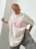 Do Old Water Washing Letter Design Printing Short-Sleeved Women's Spring And Summer Loose Round-Neck T-Shirt Lazy