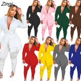 Suit Tassel 2 Two Piece Set Women Casual Autumn Winter Long Sleeve Shirt Tops + Skinny Legs Pants Female Outfit
