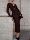 And Winter French Color Repair Knitted Dress Long Dress Elegant Women's